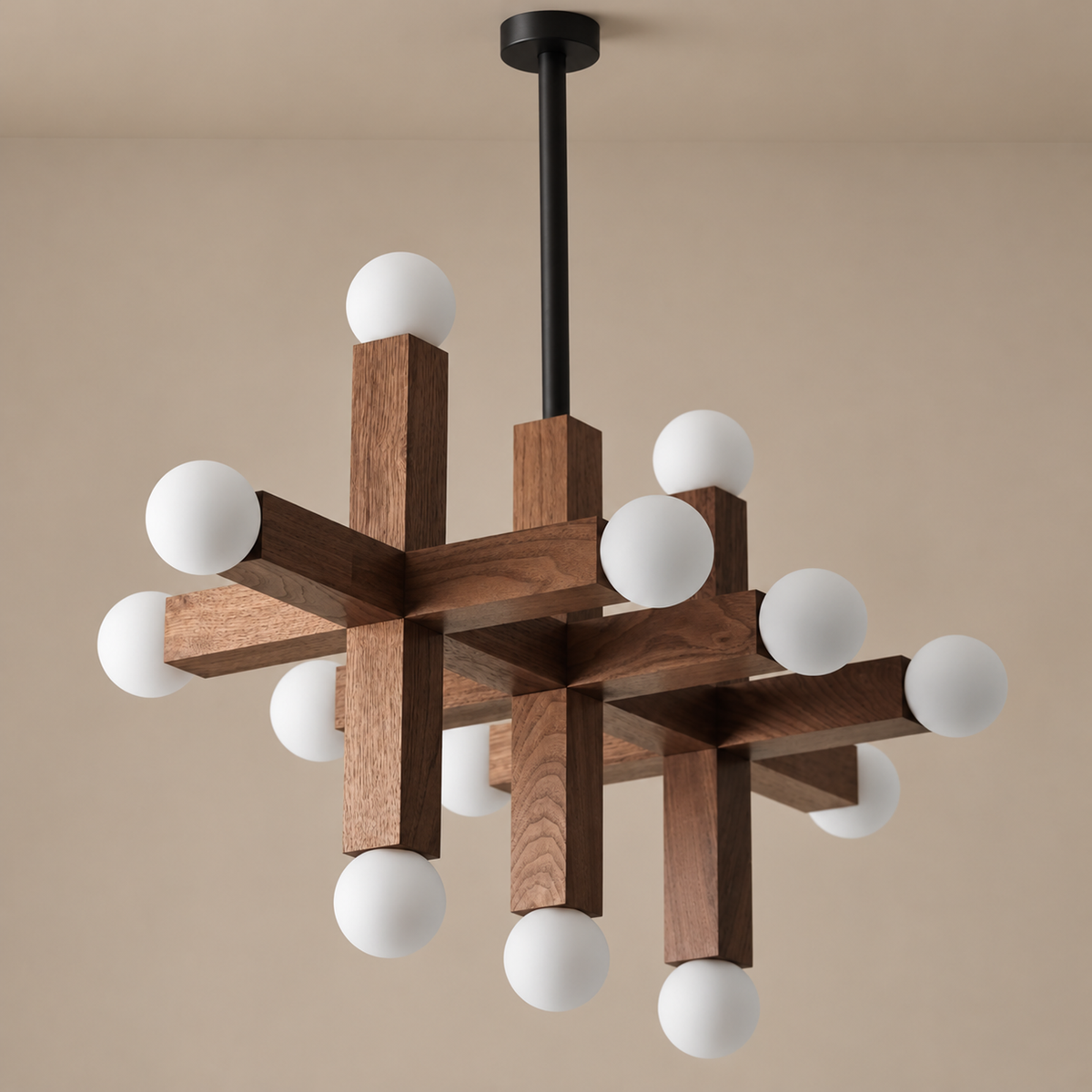 3-Link Wood & Glass Chandelier
