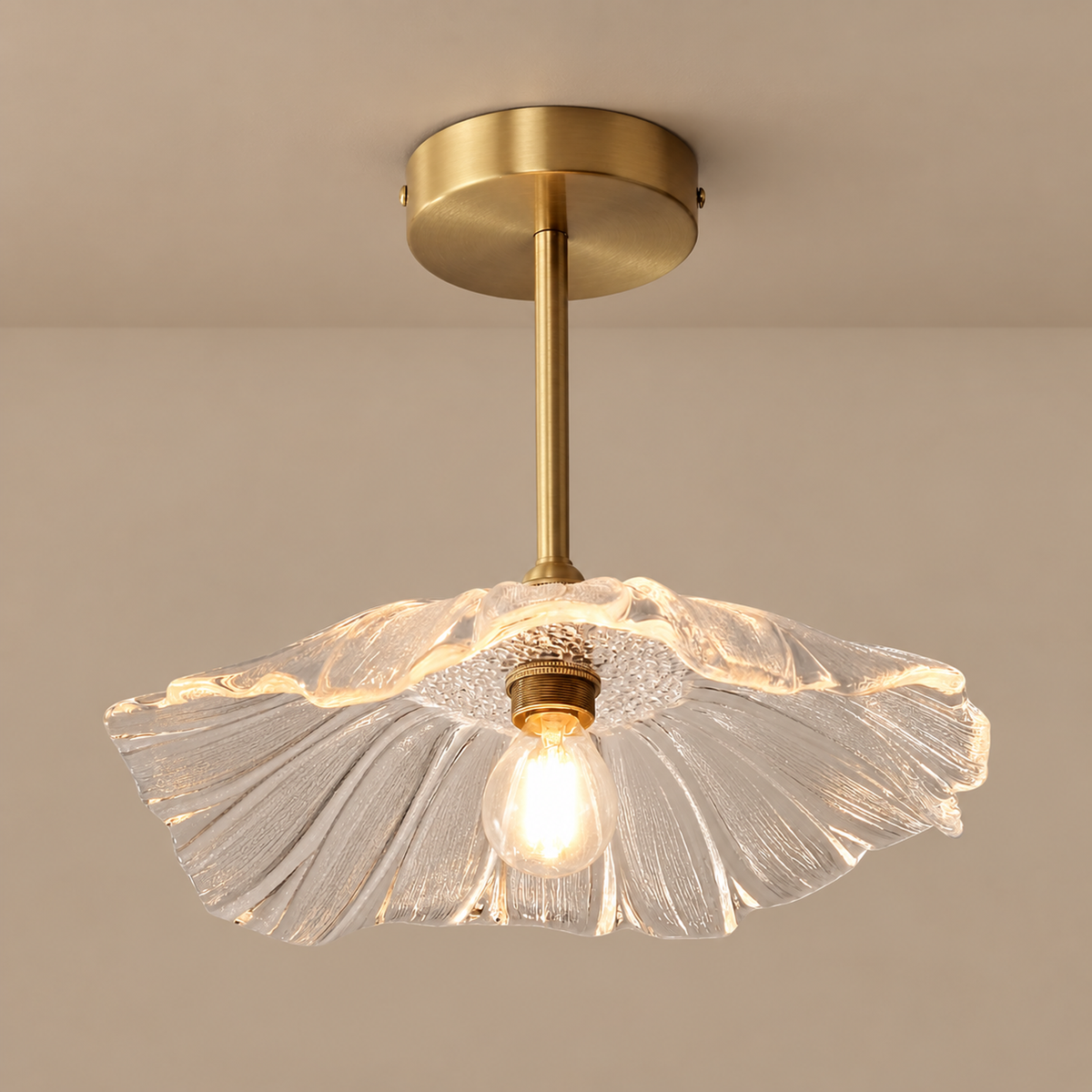 Brass & Glass Flower Semi-Flush Mount | CLFLW025