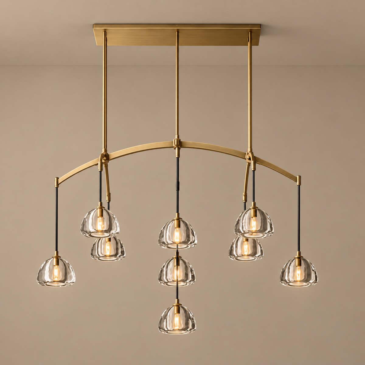 Brass Linear Glass Chandelier