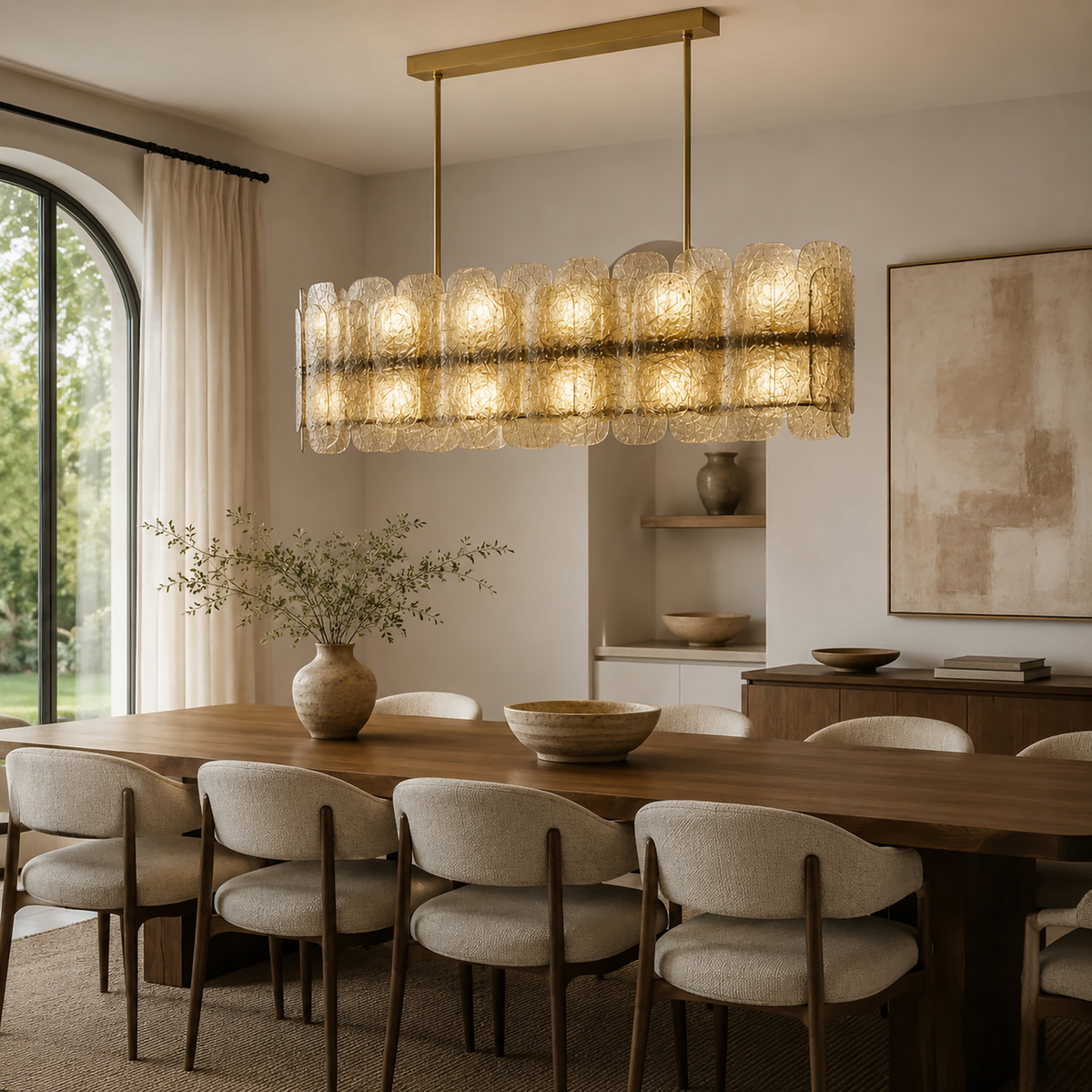 The Nocturne Linear Chandelier | Smoky Art Glass & Brass | CLND008L
