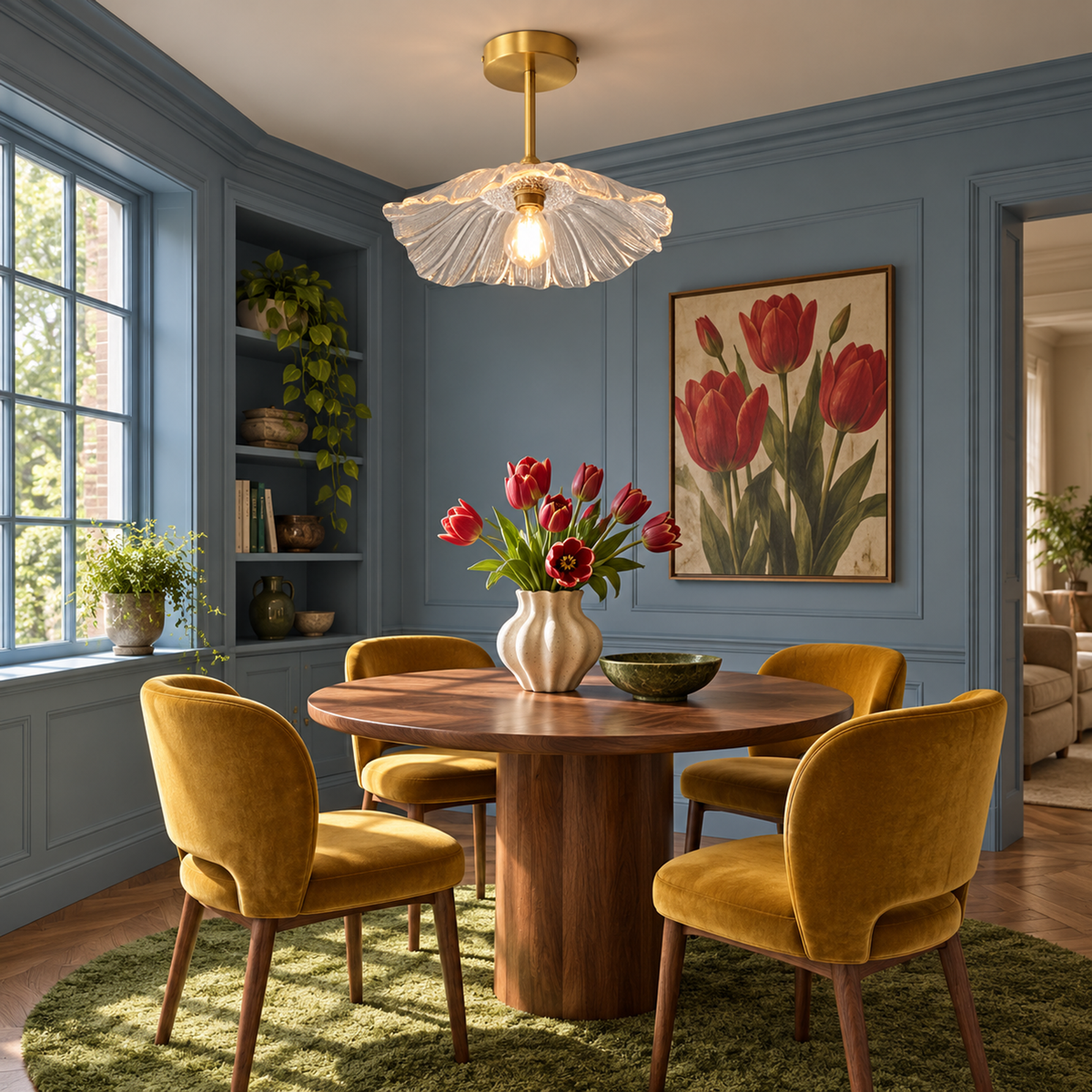 Brass & Glass Flower Semi-Flush Mount | CLFLW025
