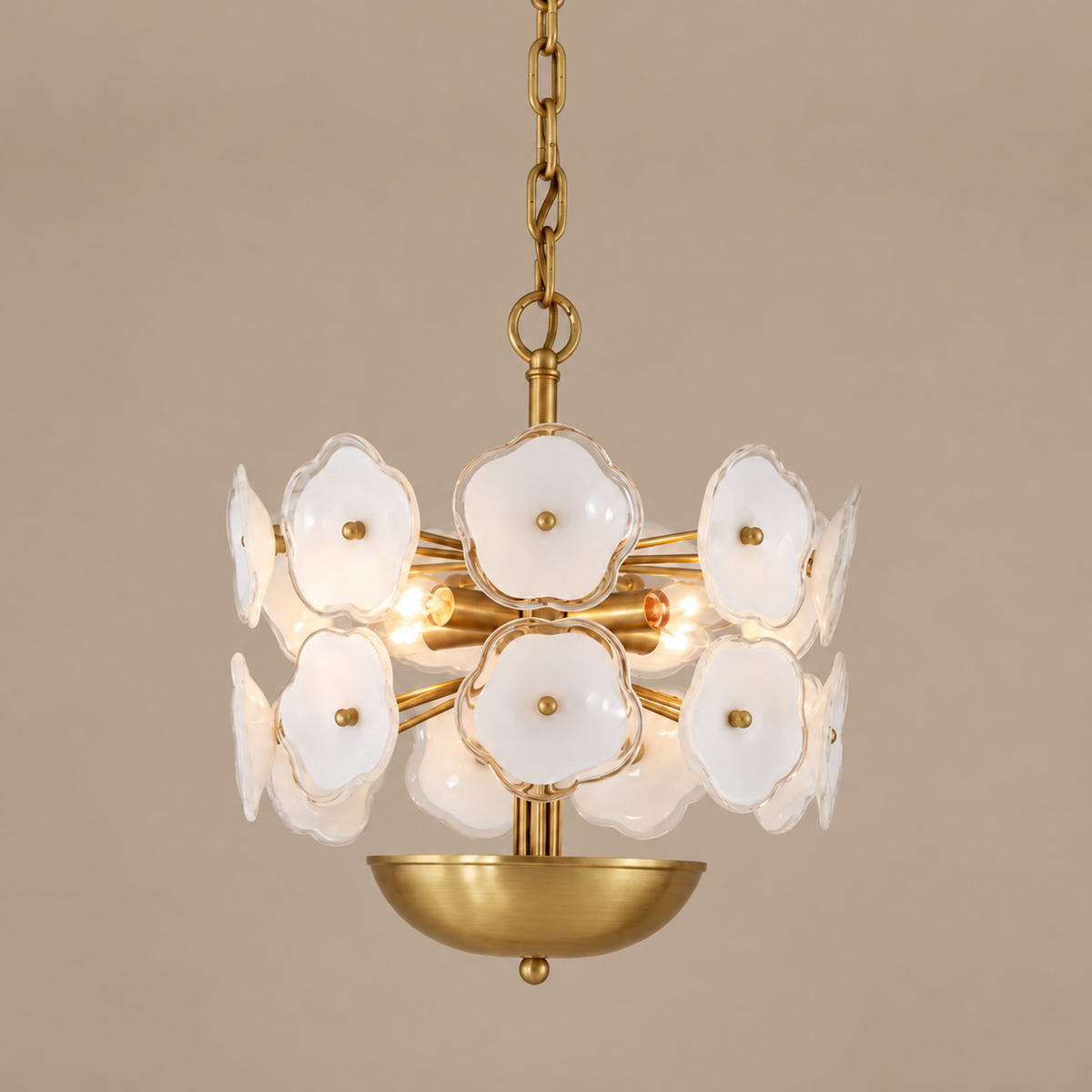 Flower Glass Chandelier | White & Brass | CLZQ0255