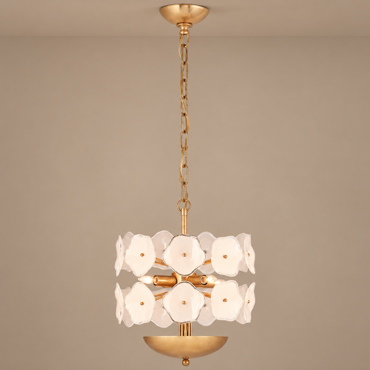 Flower Glass Chandelier | White & Brass | CLZQ0255