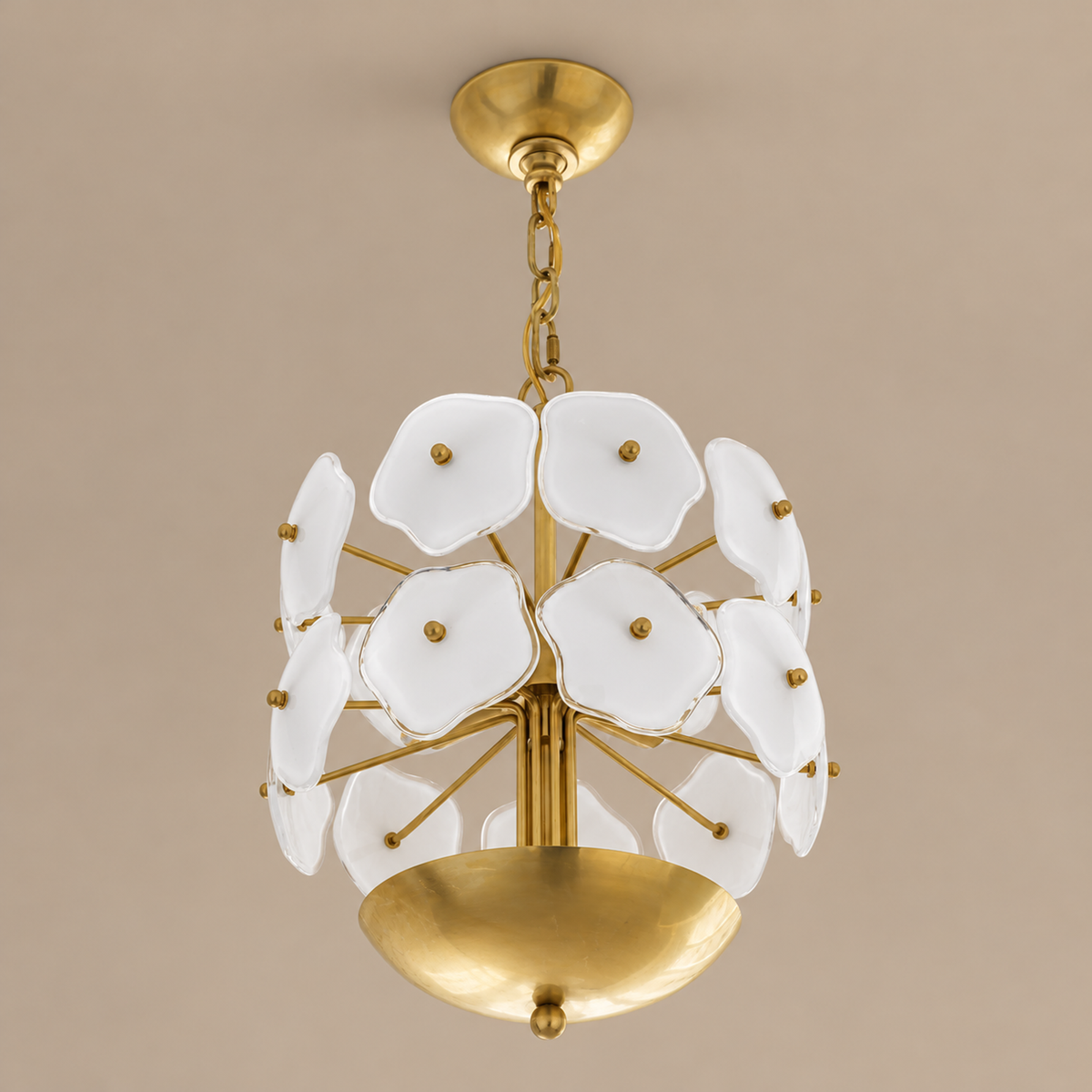 Flower Glass Chandelier | White & Brass | CLZQ0255