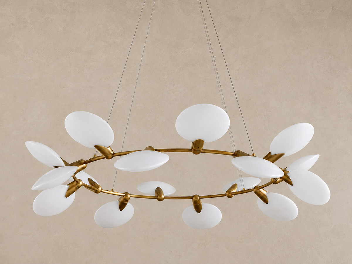 Large Glass Disc Chandelier for Dining Room | 16 Light 60 Inch Petal Discs Solid Brass Mid-century Casalolalights