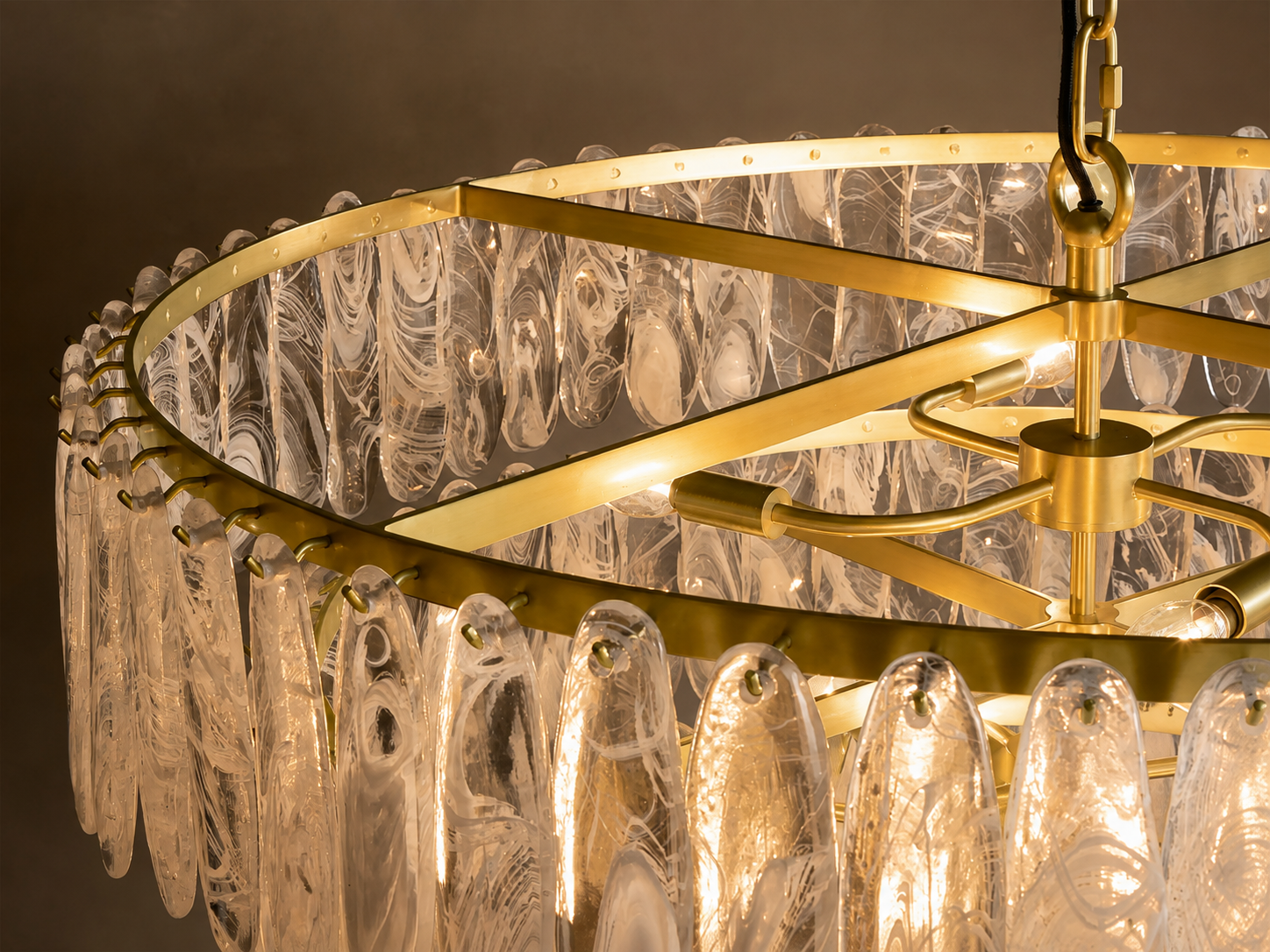 3-TIER SWIRLED GLASS CHANDELIER | 38 INCH SOLID BRASS | CLSWL098BR