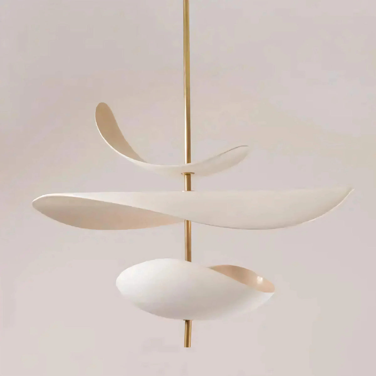 Three Blade Plaster Pendant Brass Stem | Low Warm Light Over a Dining Table Custom Rod Wabi Sabi Casalola Lights Luxury