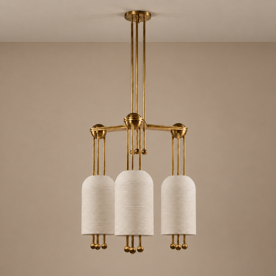 3-Head Ceramic & Brass Linear Chandelier