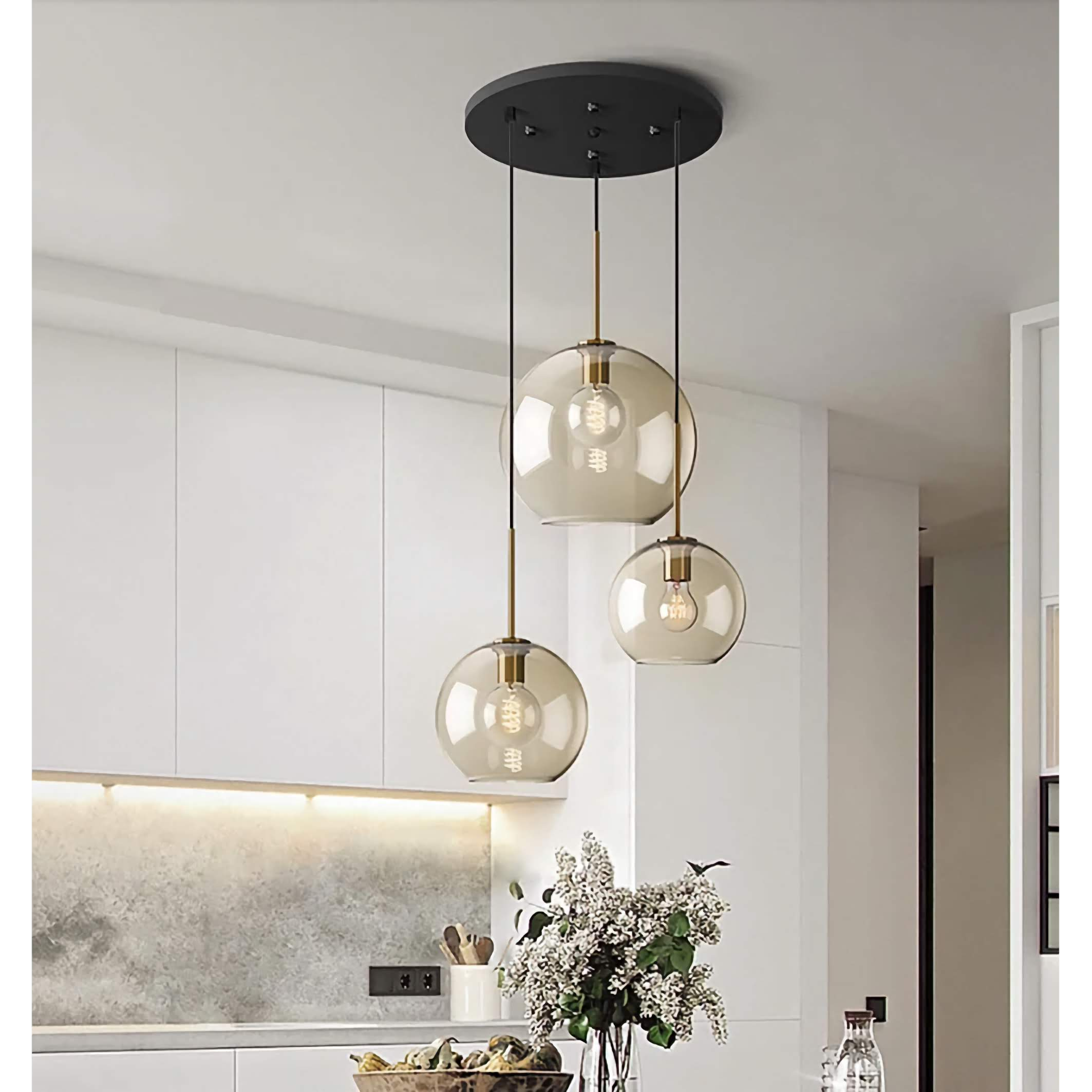 3-lights Round Modern Cognac Glass Pendant Lamp | Ceiling Light Fixtures | Casalola