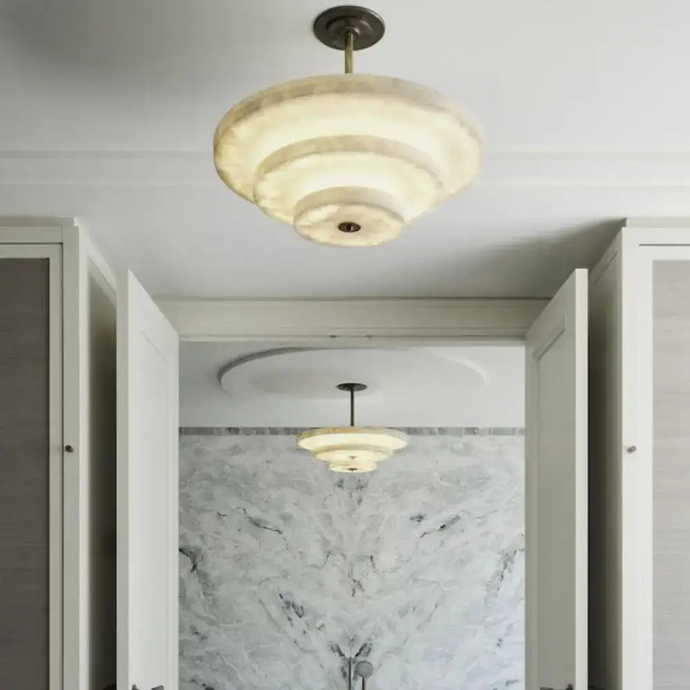 Tiered Alabaster Ceiling Light | Modern Architectural Pendant Fixture