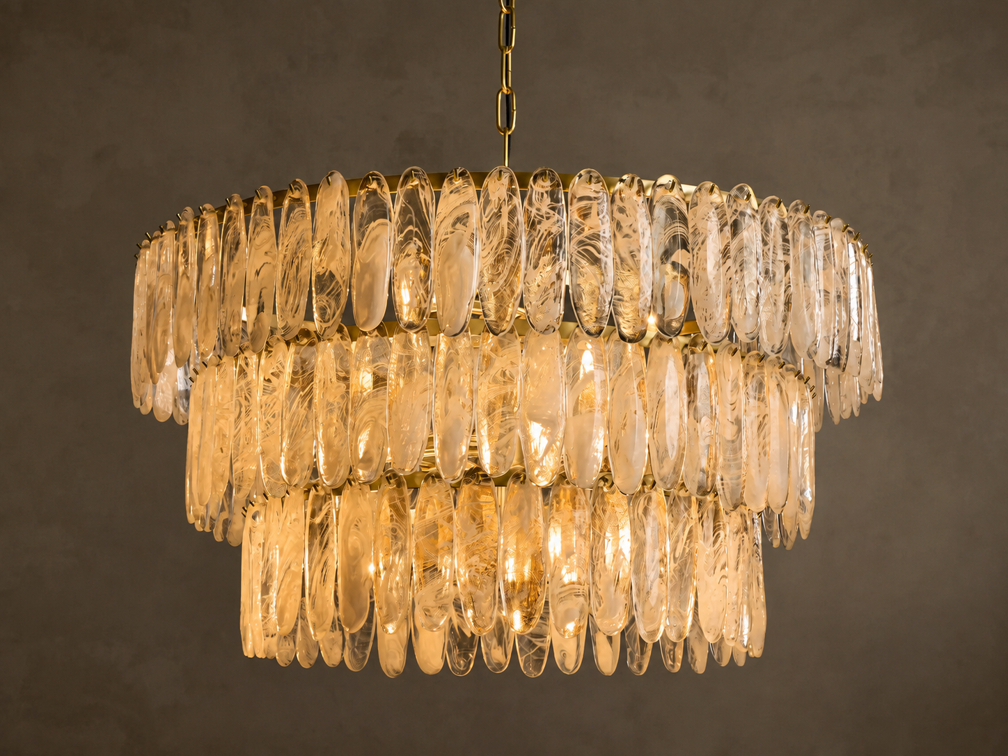 3-TIER SWIRLED GLASS CHANDELIER | 38 INCH SOLID BRASS | CLSWL098BR