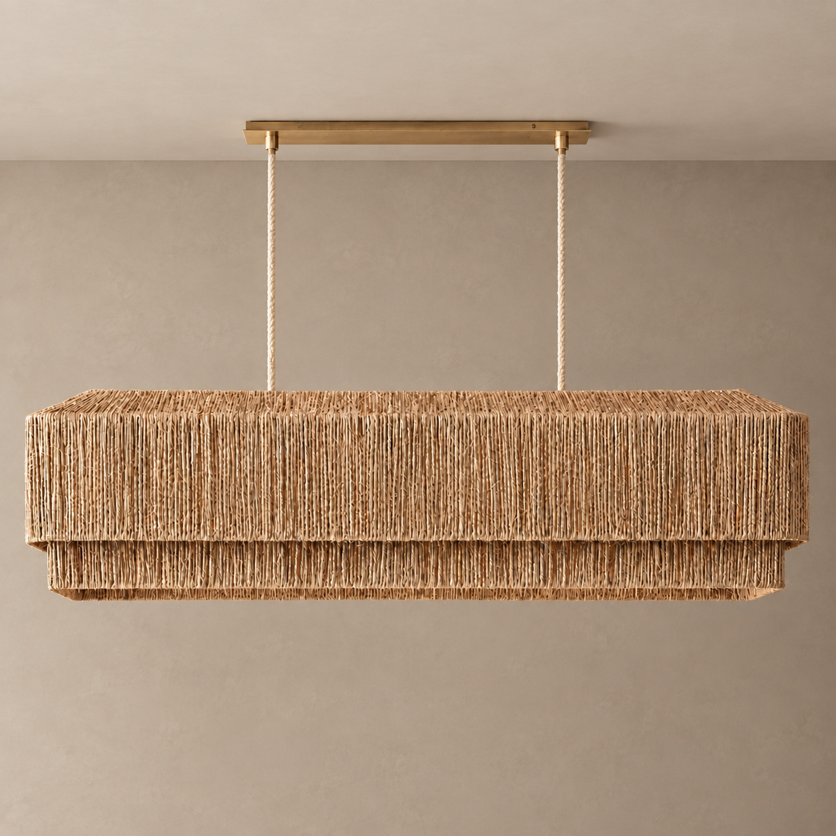 The Salma Linear Chandelier | Natural Rattan & Copper | CLSLM-NT