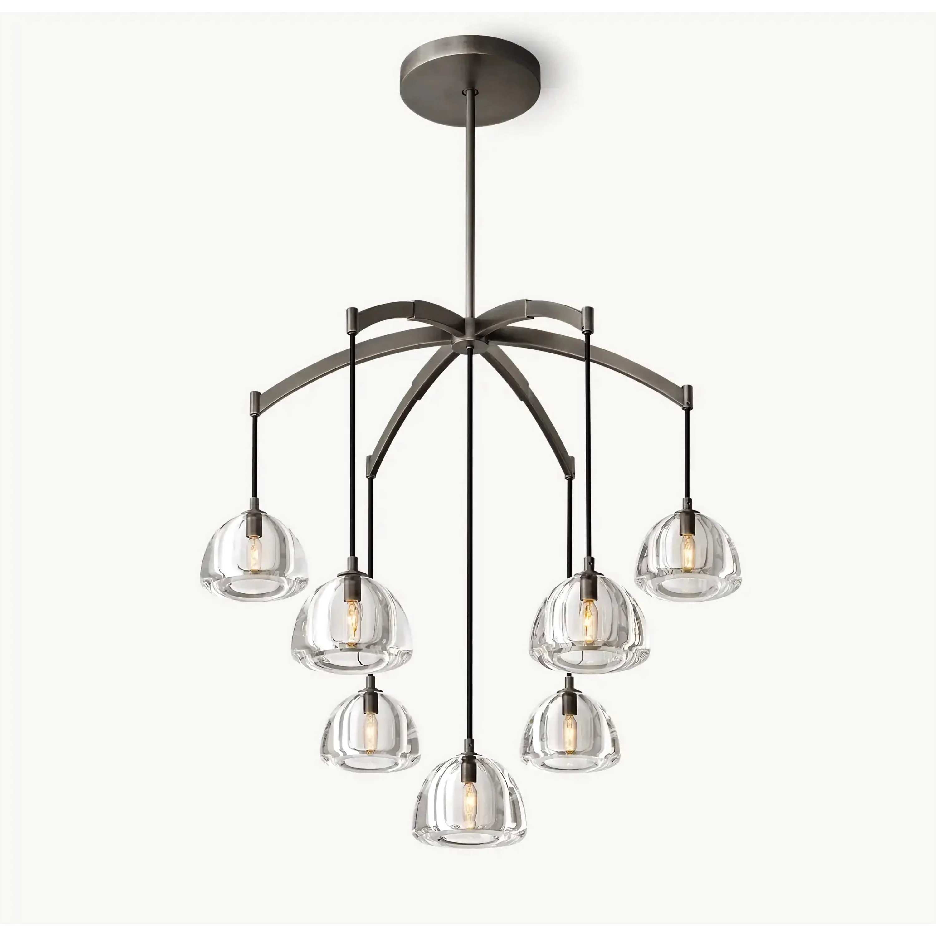 Black Iron & Smoke Glass 7 Light Arch Chandelier | Modern Dining Room Pendant Lighting Statement Fixture