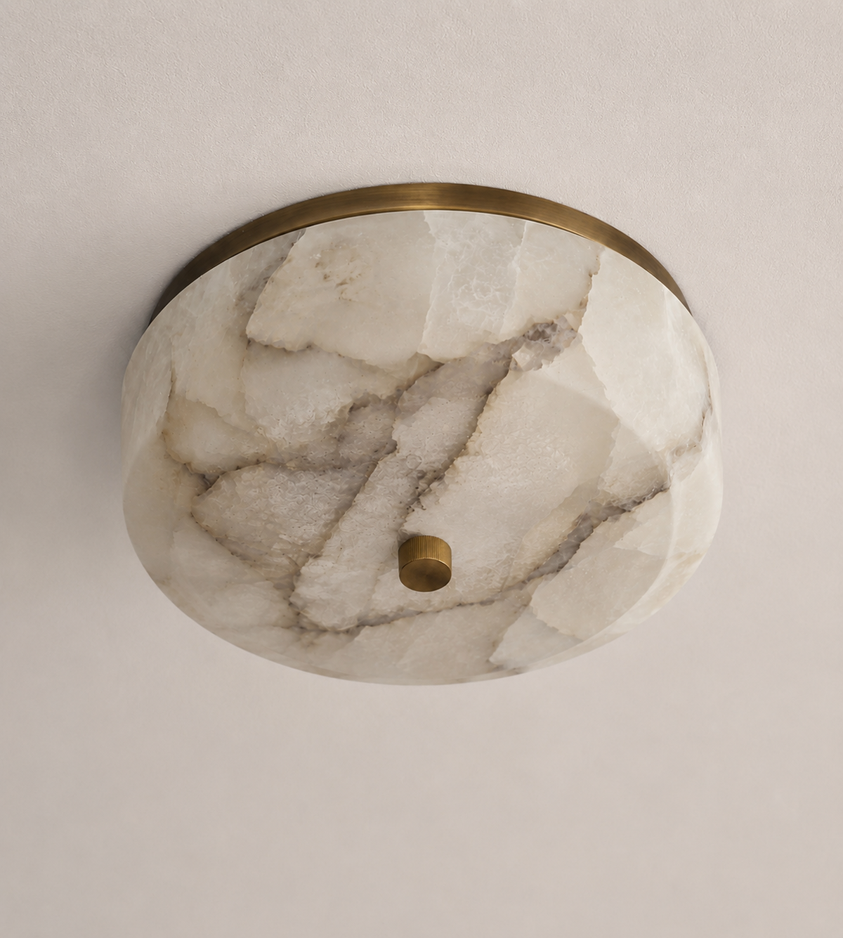 THE PATTERNED ALABASTER FLUSH MOUNT| NATURAL STONE & AGED BRASS | CLPAAFM56