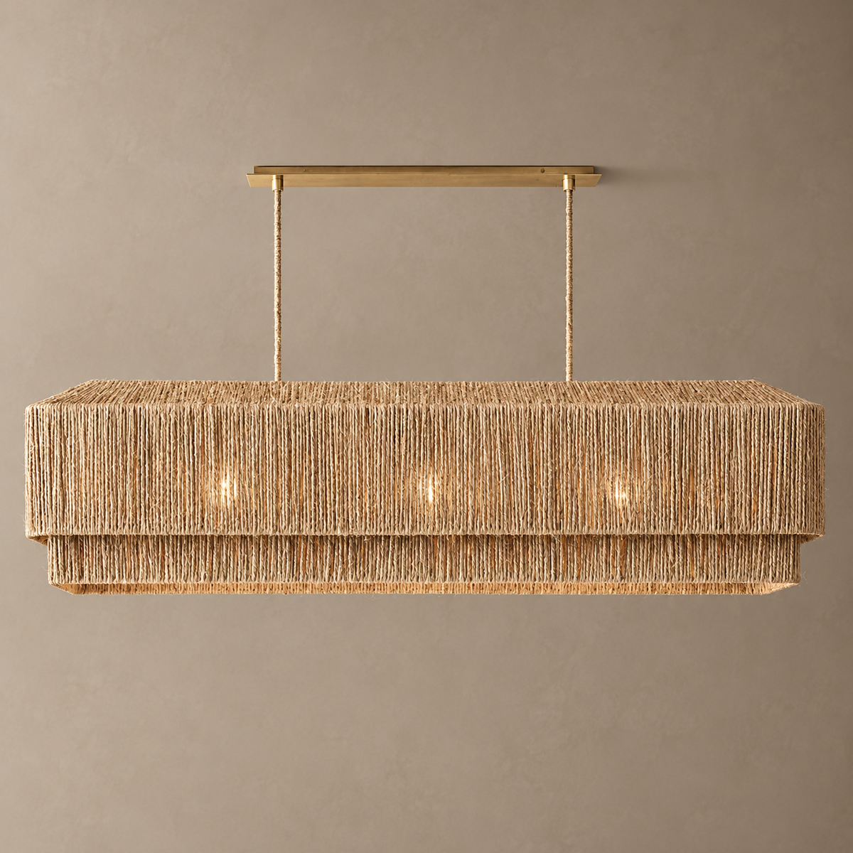 The Salma Linear Chandelier | Natural Rattan & Copper | CLSLM-NT