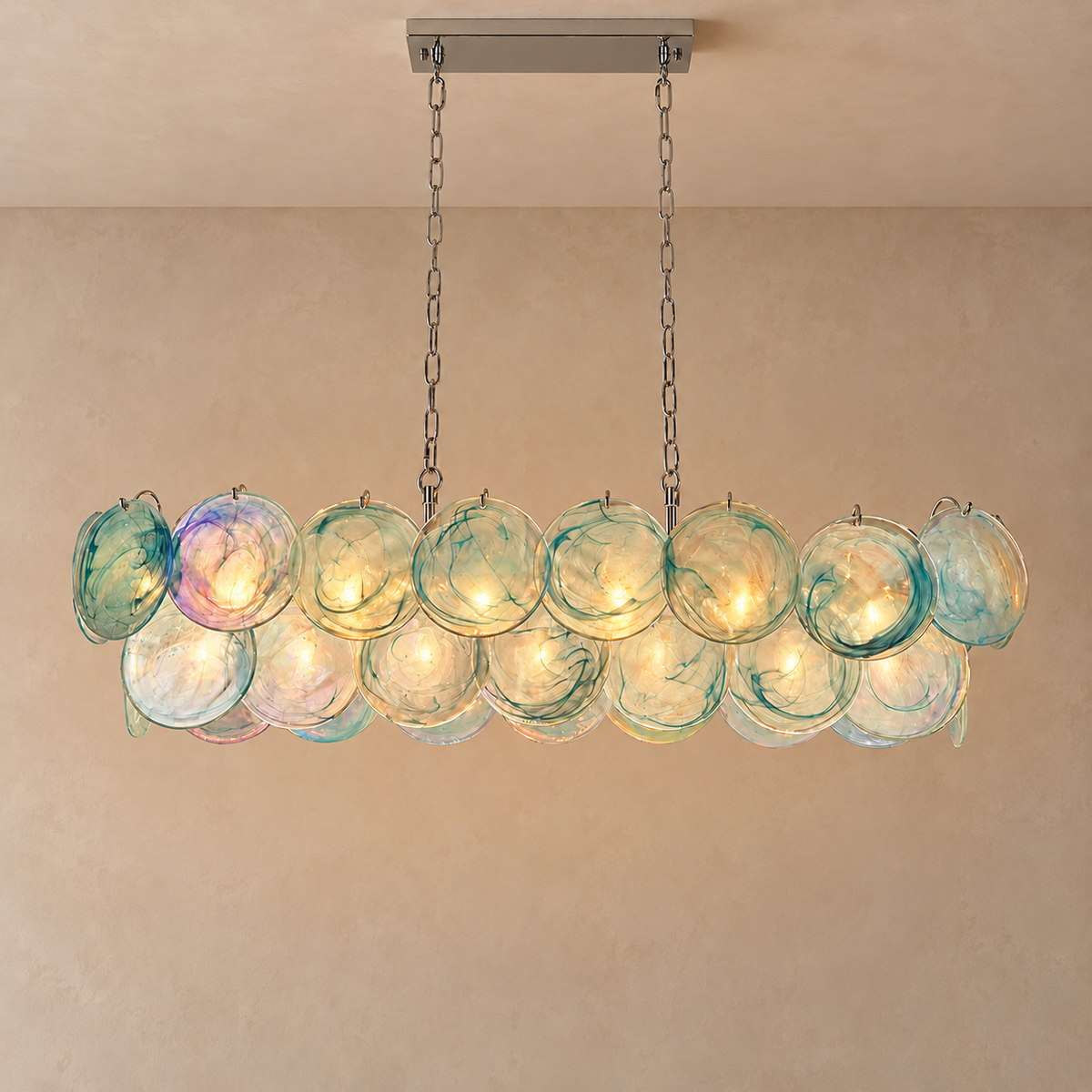 Iridescent Red Glass Disc Chandelier | Stainless Steel | CLKJH025R