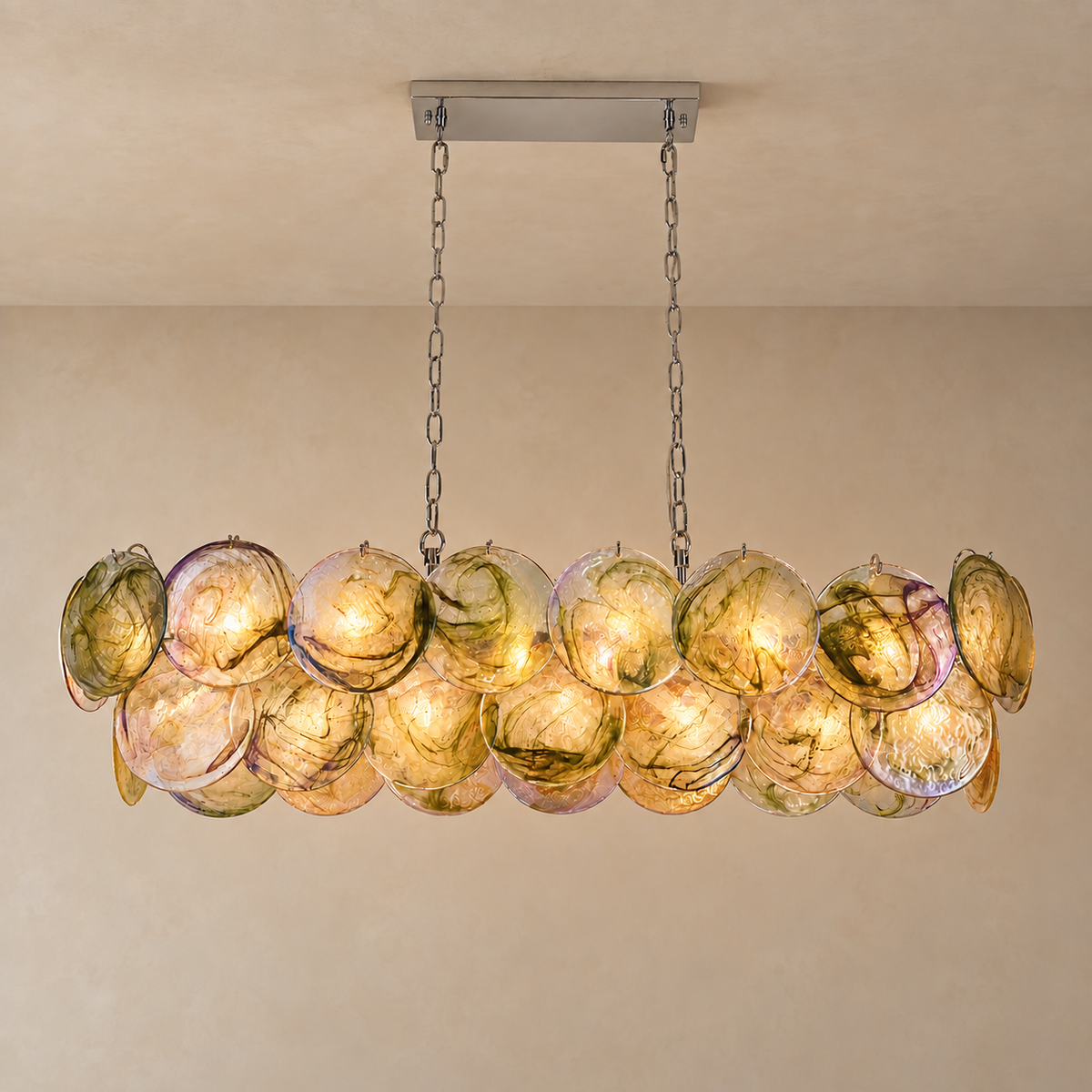 Iridescent Red Glass Disc Chandelier | Stainless Steel | CLKJH025R