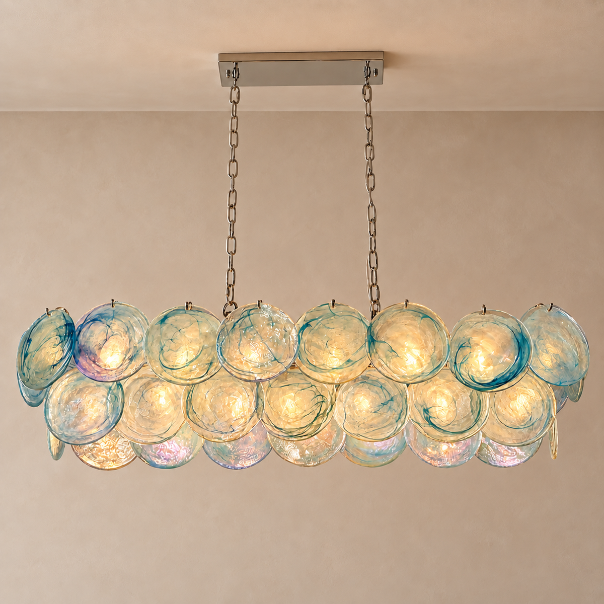 Iridescent Red Glass Disc Chandelier | Stainless Steel | CLKJH025R