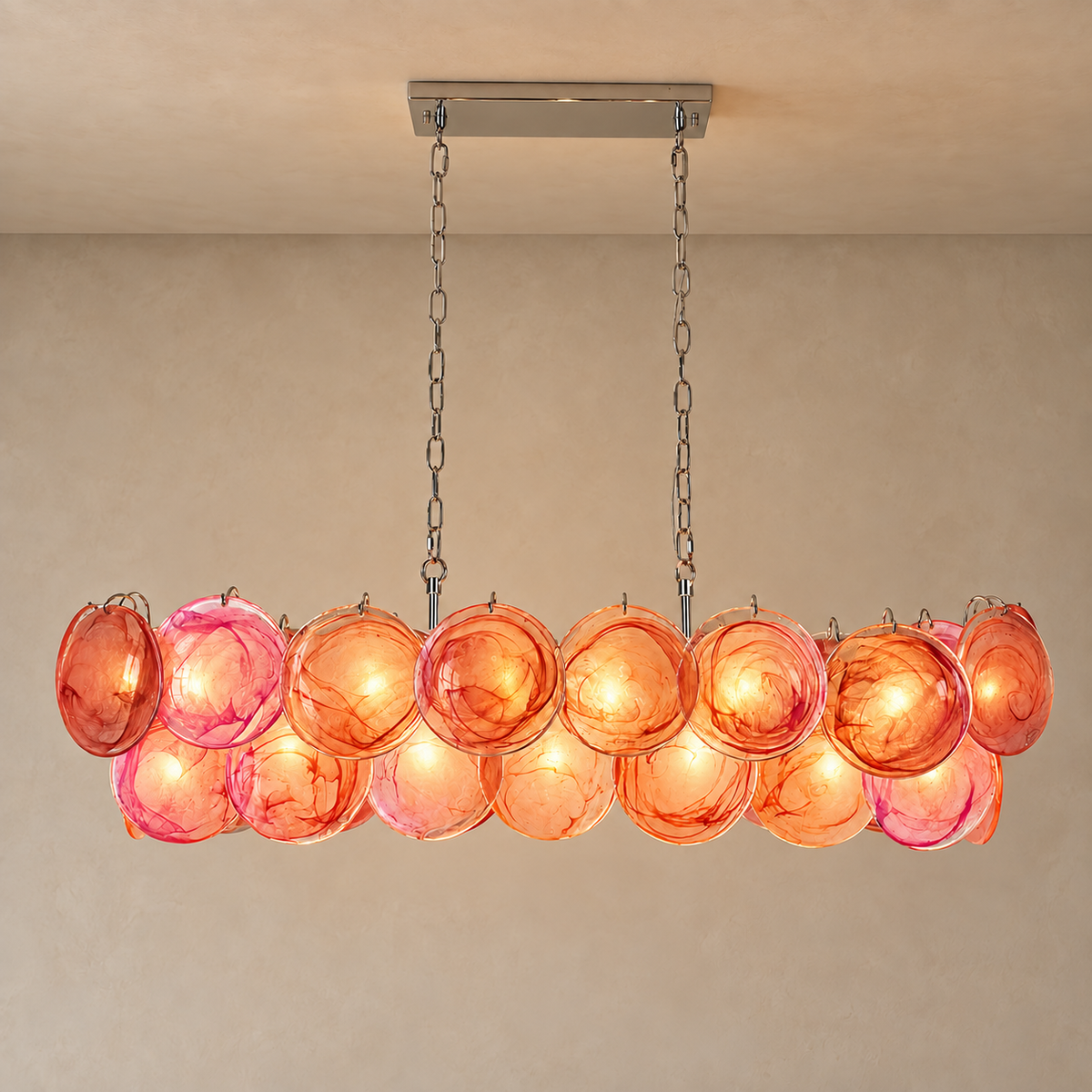 Iridescent Red Glass Disc Chandelier | Stainless Steel | CLKJH025R