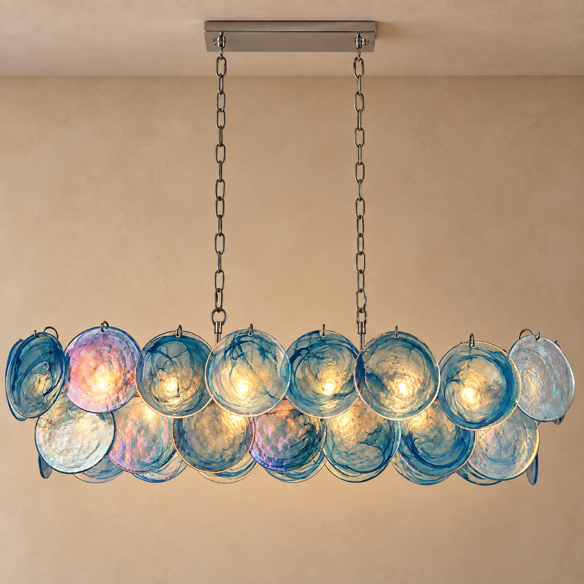 Iridescent Blue Glass Disc Chandelier | Stainless Steel | CLKJH025B