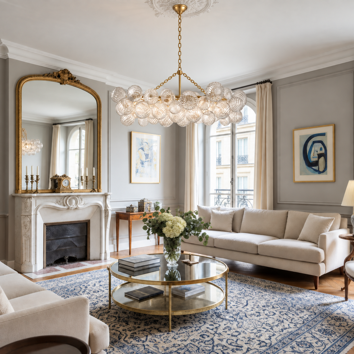 Quinn Oval Glass Chandelier | Brass | CLQN5116BR