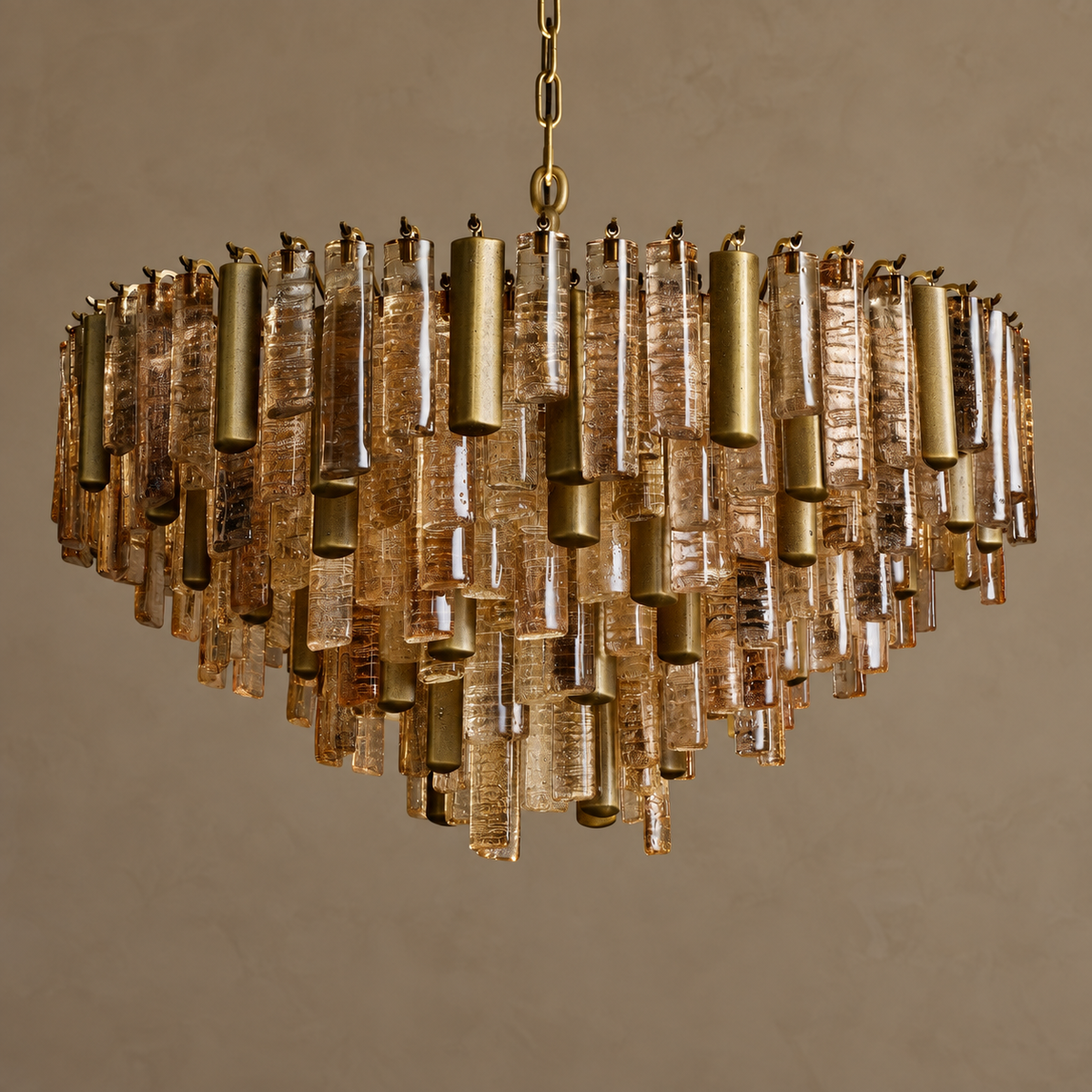 The Veneziana Chandelier | Amber Cast Glass & Antique Brass | CLVNZCH