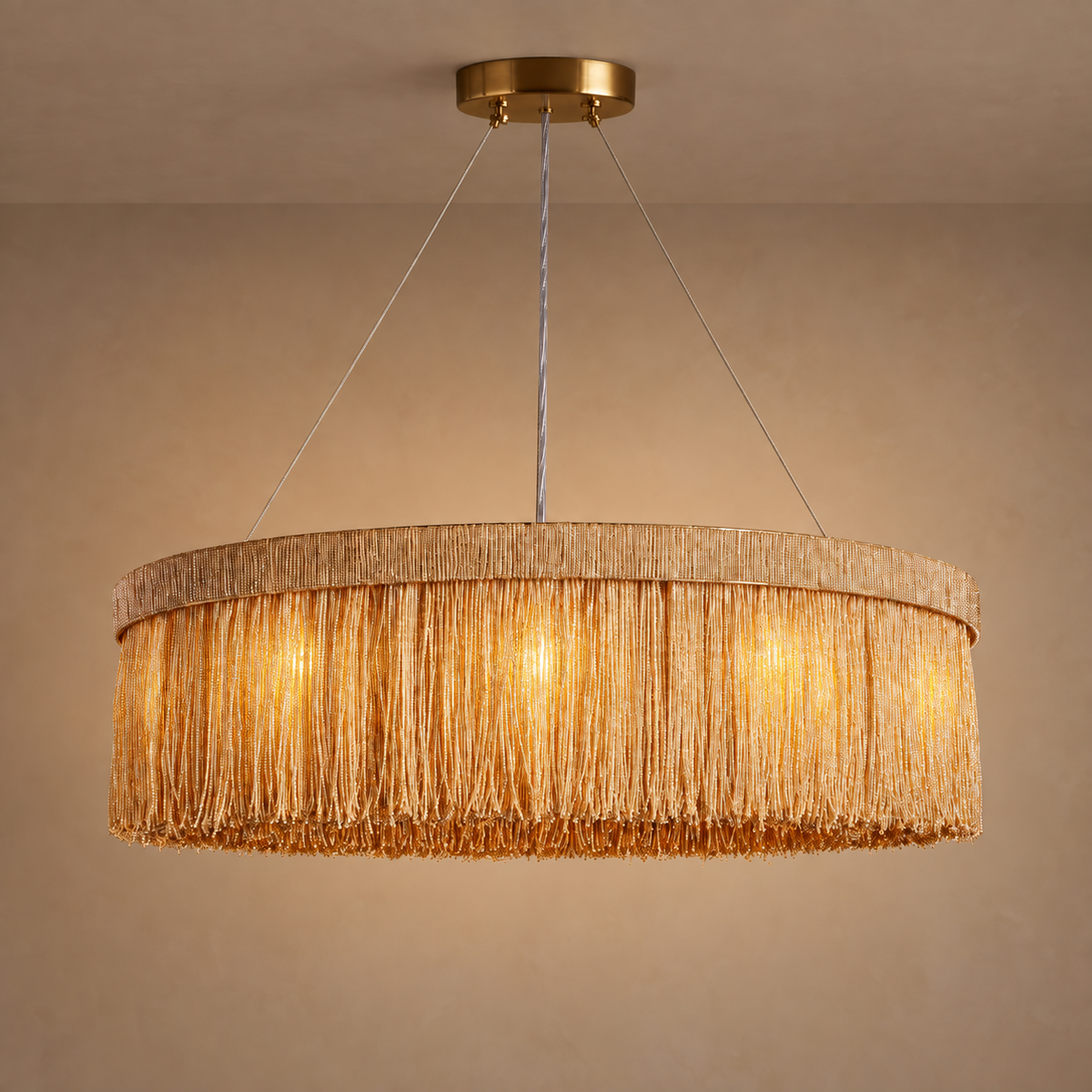 The Elara Chandelier | Beige Rattan Ring | CLND011