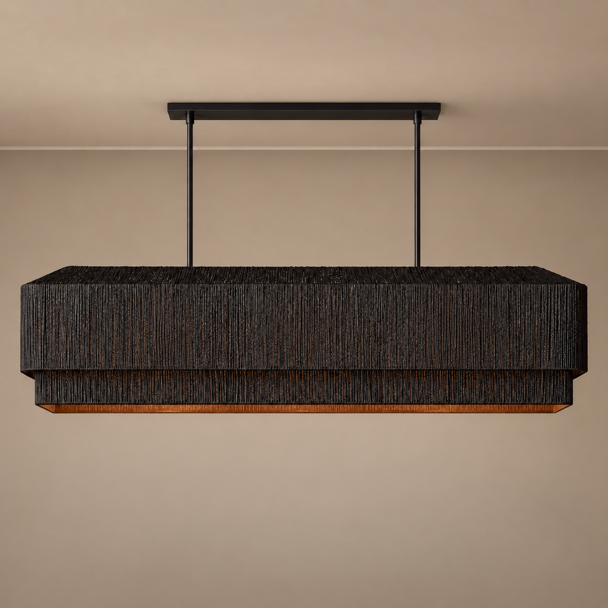 The Salma Linear Chandelier | Black Rattan & Copper | CLSLM-BK
