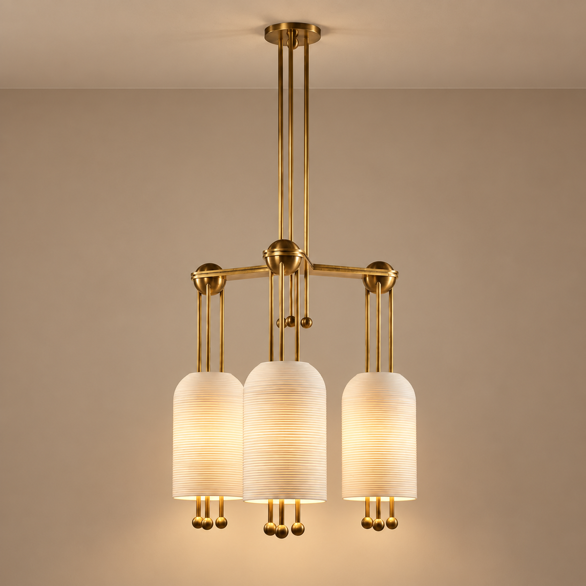 3-Head Ceramic & Brass Linear Chandelier | CLCER3