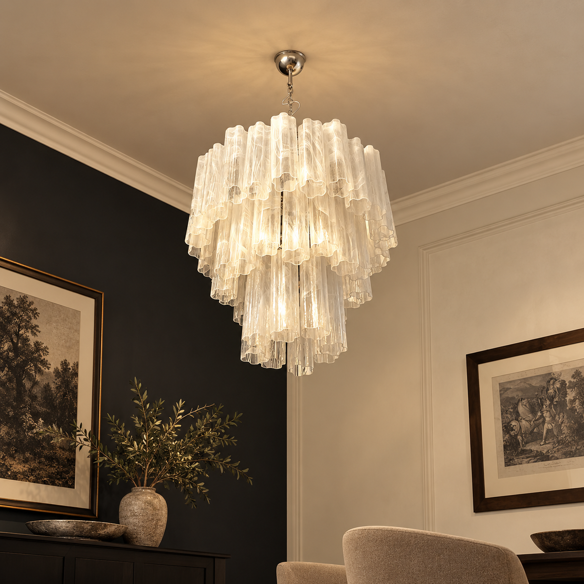 The Venezia Cascade | White Swirl Glass & Stainless Steel | CLVNZCA