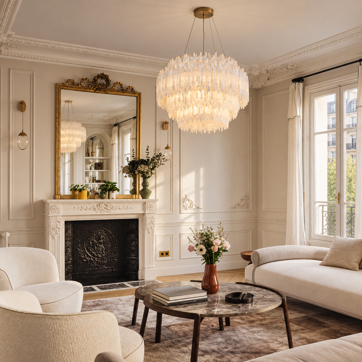 The Cortina Tiered Chandelier | Selenite & Brass | CLCRT