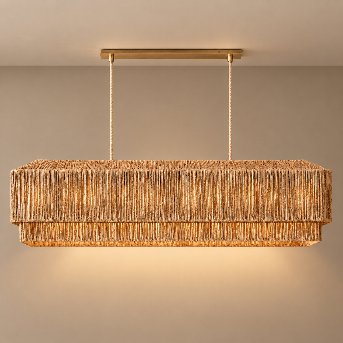 The Salma Linear Chandelier | Natural Rattan & Copper | CLSLM-NT