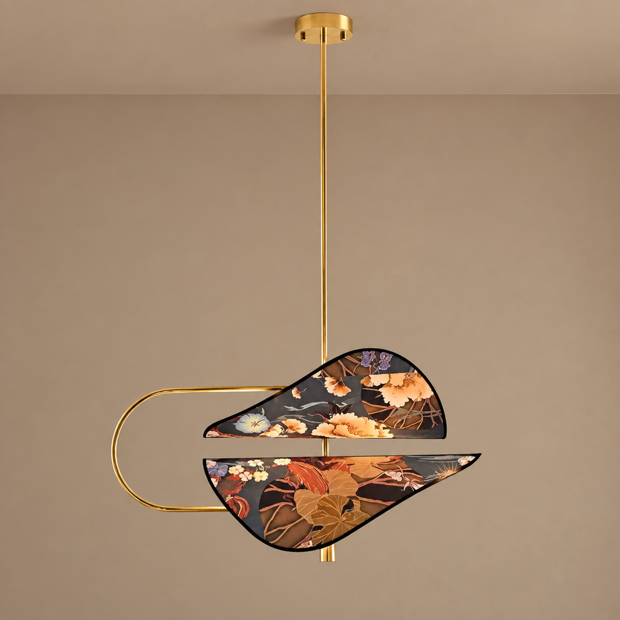 Floral Fabric & Brass Pendant