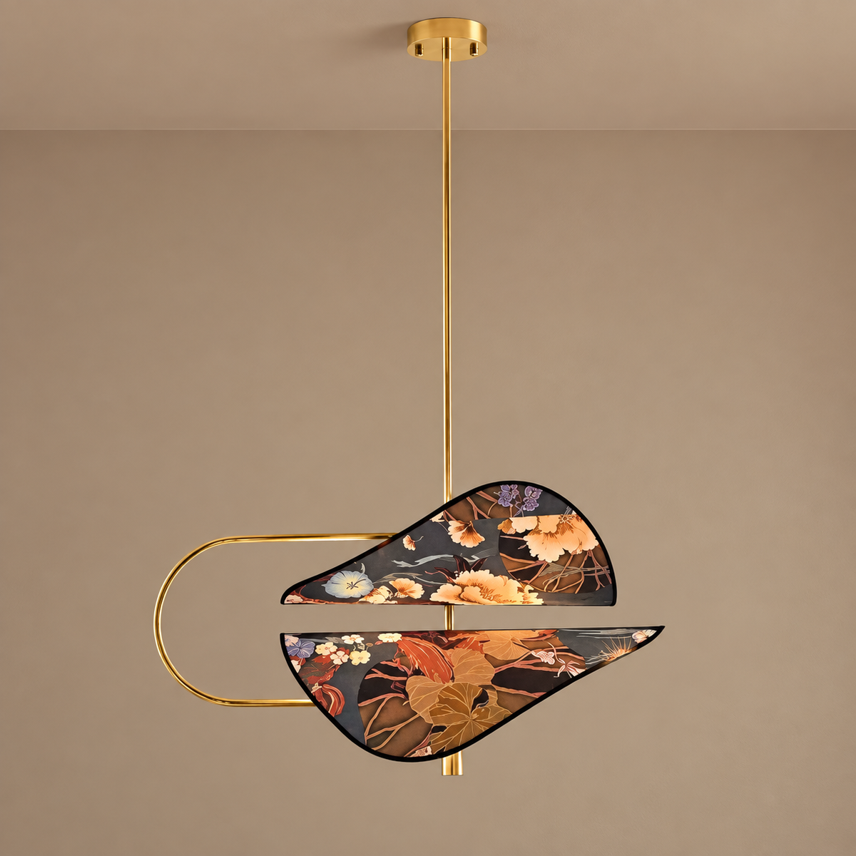 Floral Fabric & Brass Pendant | White | CLFTAKI550