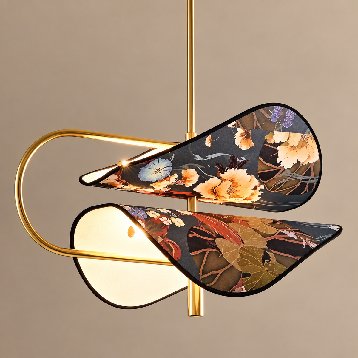 Floral Fabric & Brass Pendant | White | CLFTAKI550