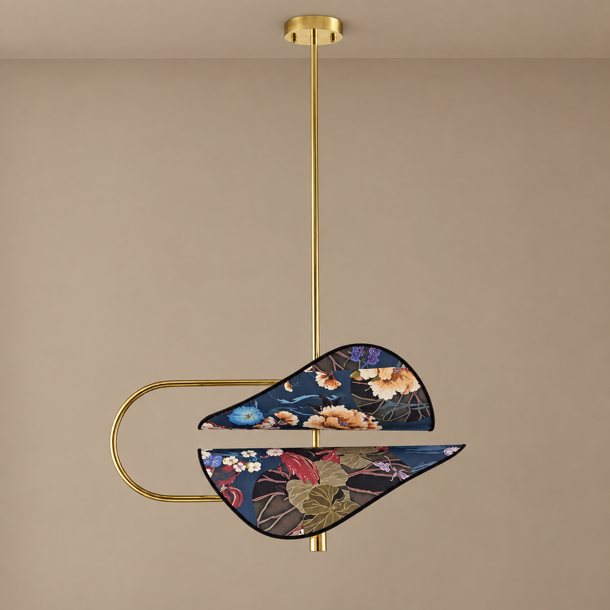 Floral Fabric & Brass Pendant | Blue | CLFTAKI551