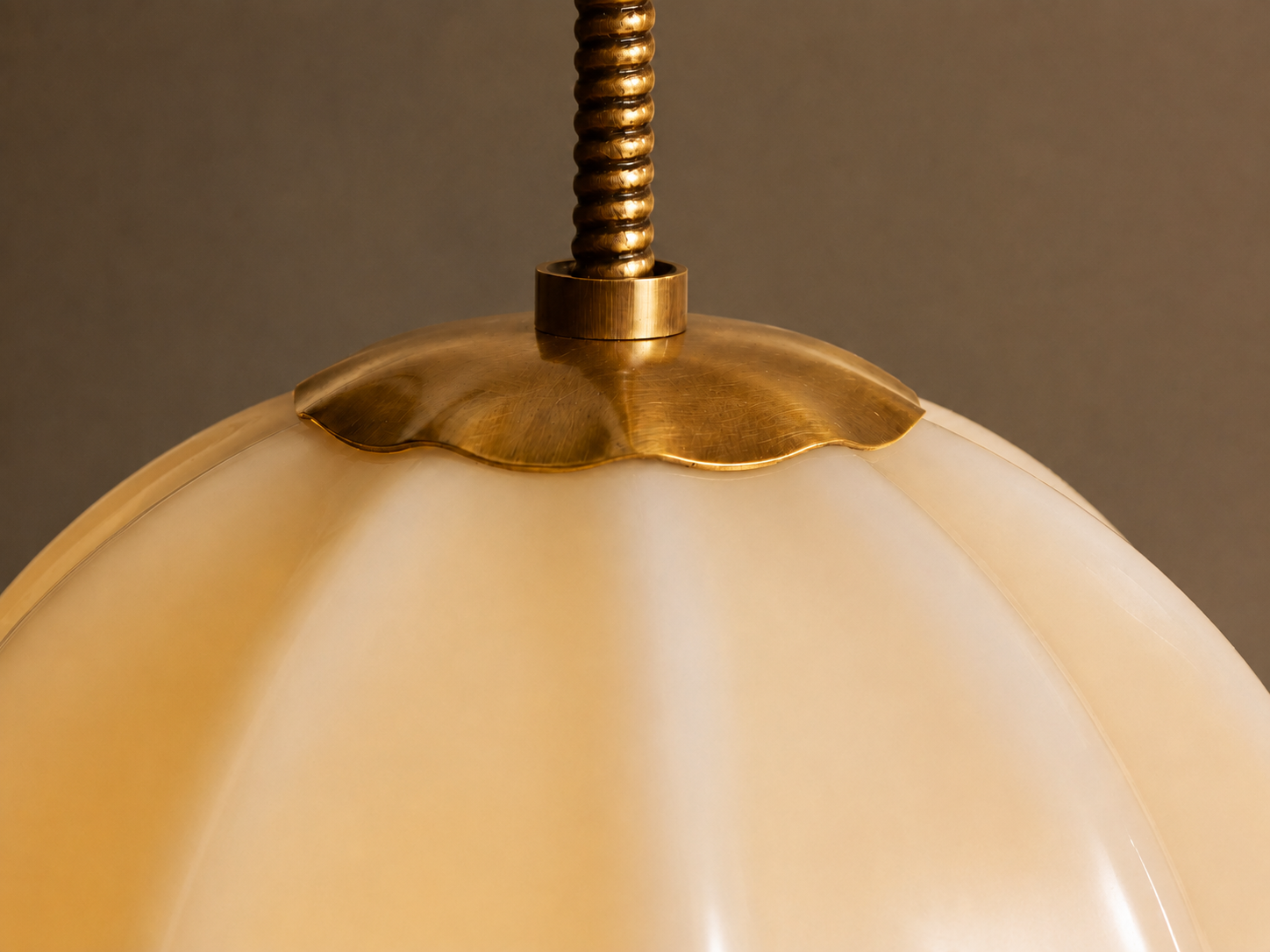 RIBBED CREAM GLASS PENDANT | 12 INCH GLOBE, SOLID BRASS | CLRIB030BR