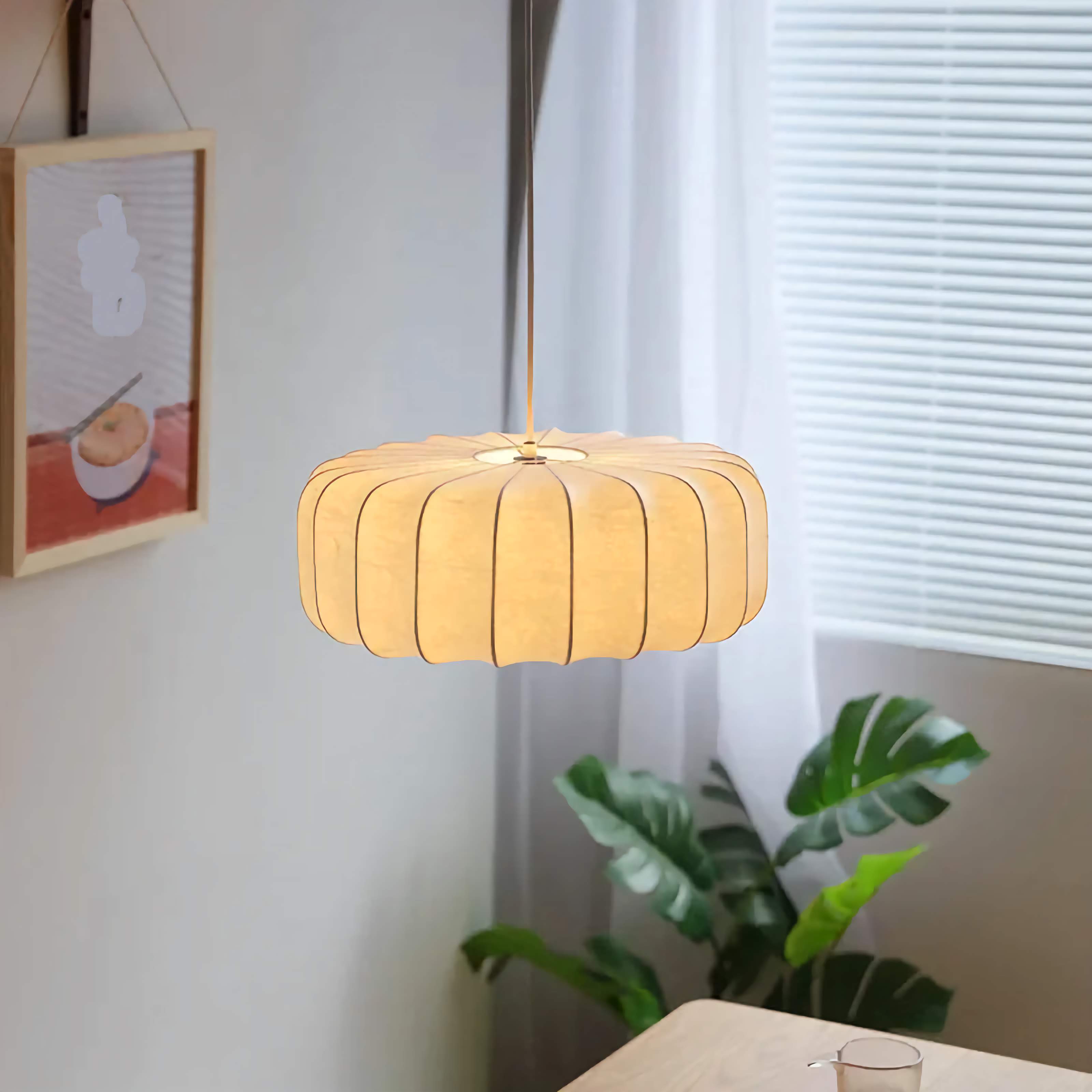 Silk Lampshade Pendant Light Fixtures for Dining Room Bedroom Living