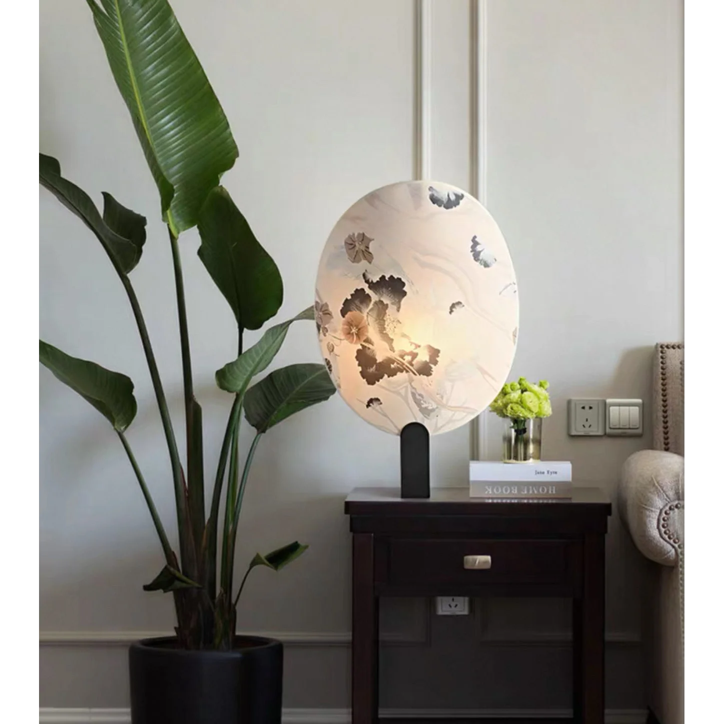 Japandi Table Lamp with Botanical Fabric Diffuser | 62 Cm Designer Lighting Casalolalights Luxury Lamps for Interior
