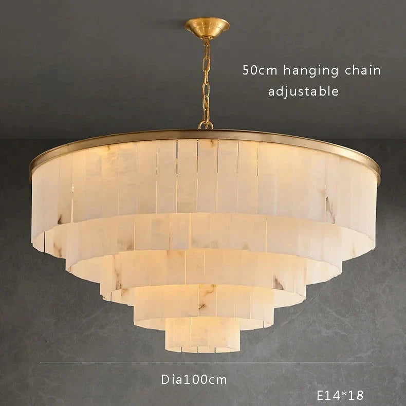 Tiered round alabaster chandelier full view
