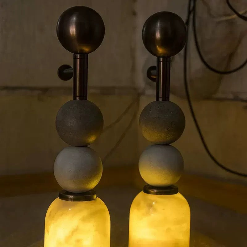 Genuine Alabaster Arm Wall Sconce Brass | Bedside Pair Hallway Stacked Sphere Detail 2700k Casalola Lights Luxury Lamps