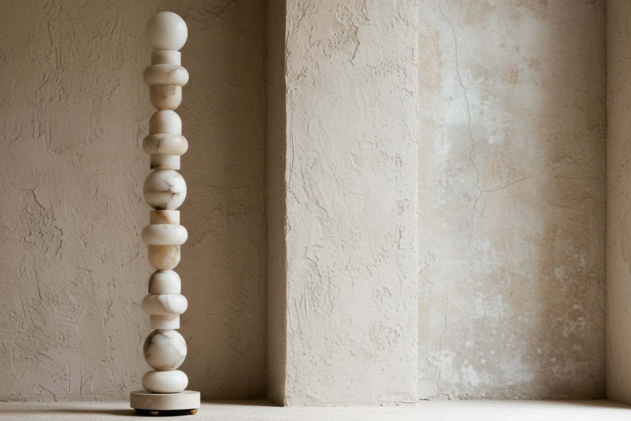 Solid Alabaster Totem Floor Lamp | Organic Sculptural Design | Hand-carved Natural Stone Column 170cm Casalolalights