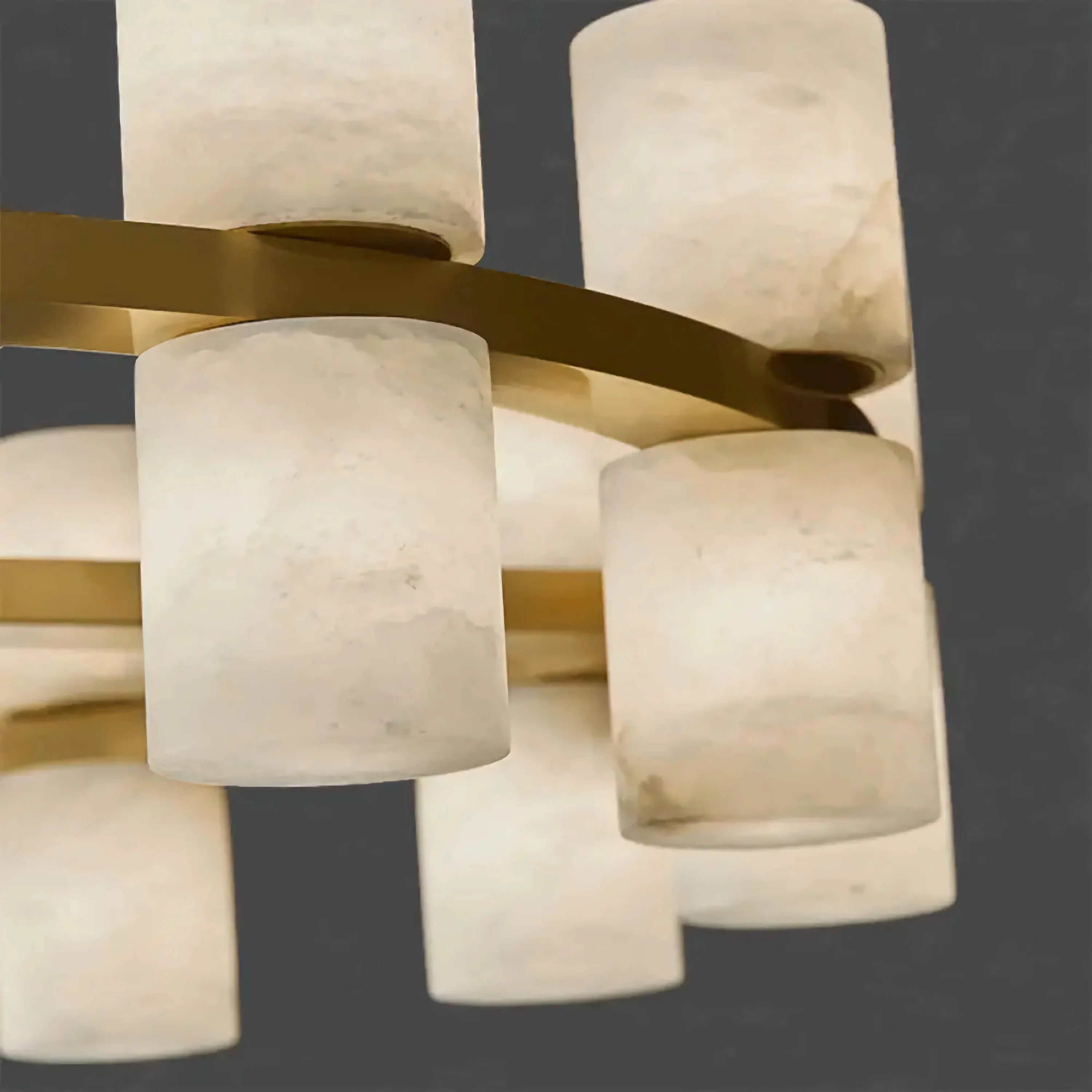 Alabaster Cylinder Chandelier | 2-tier Brass Frame Pendant | 12-light Fixture for Dining Room Foyer or Gallery