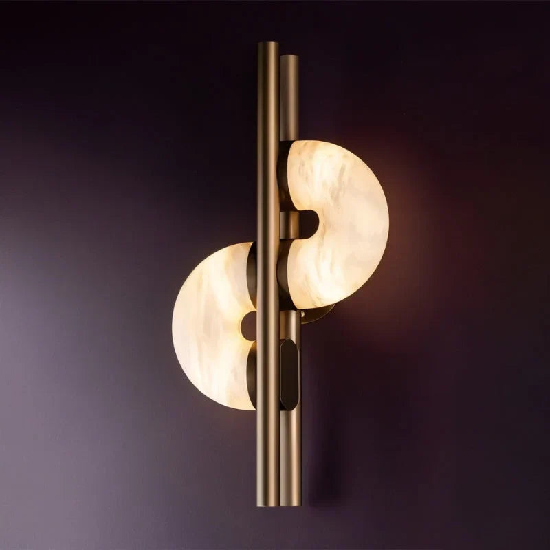Large Genuine Alabaster Disc Wall Sconce Brass | Living Room Feature Light Stair Landing 60cm Casalola Lights Luxury
