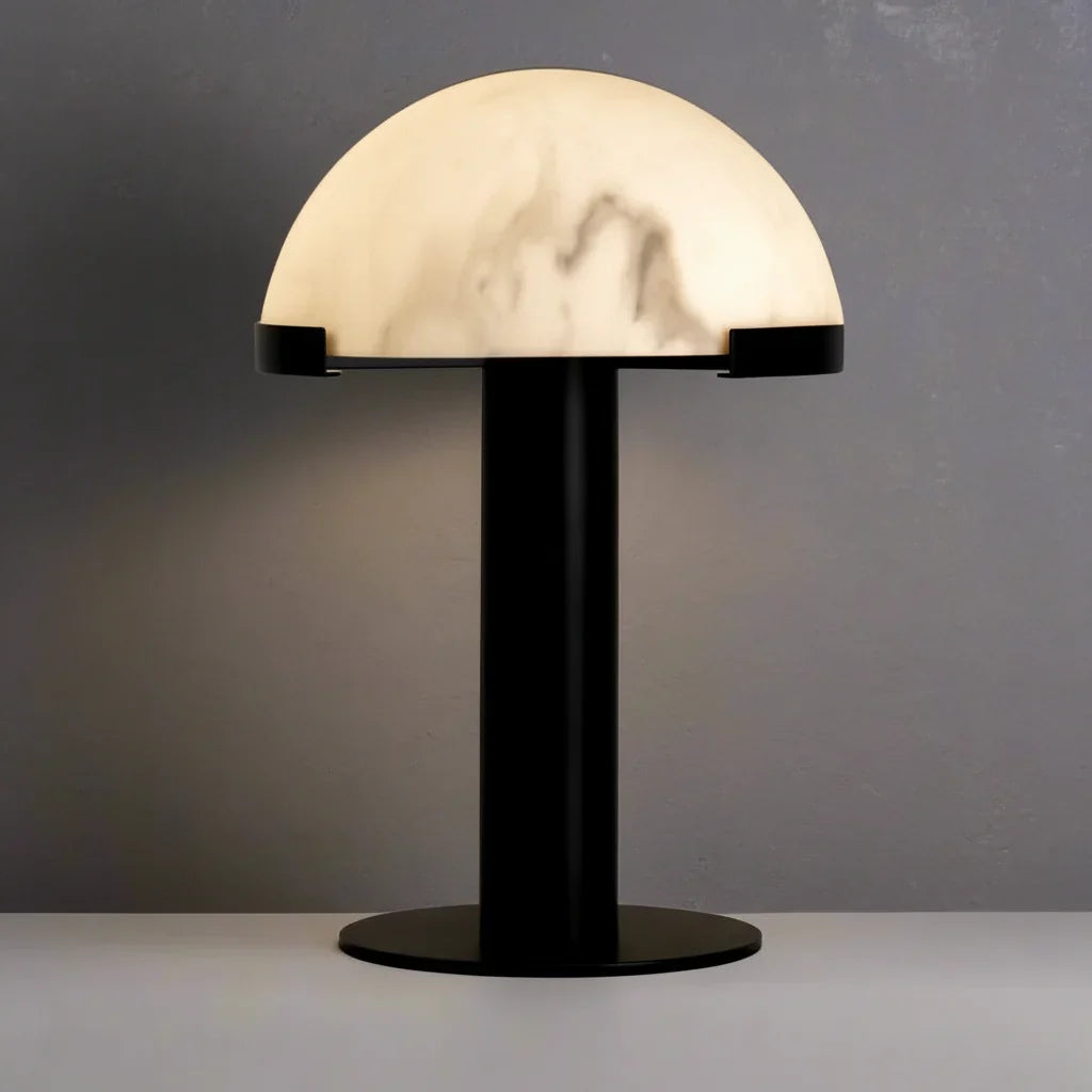 Alabaster and Black Table Lamp for Bedroom Living Room | Carved Dome Modern Minimalist Bedside Casalola Lights Luxury