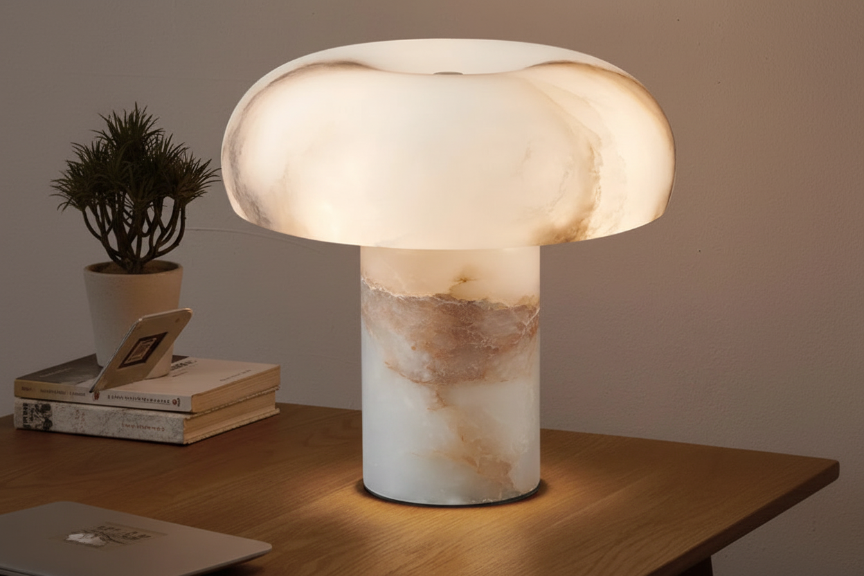 Marble dome table lamp on a console