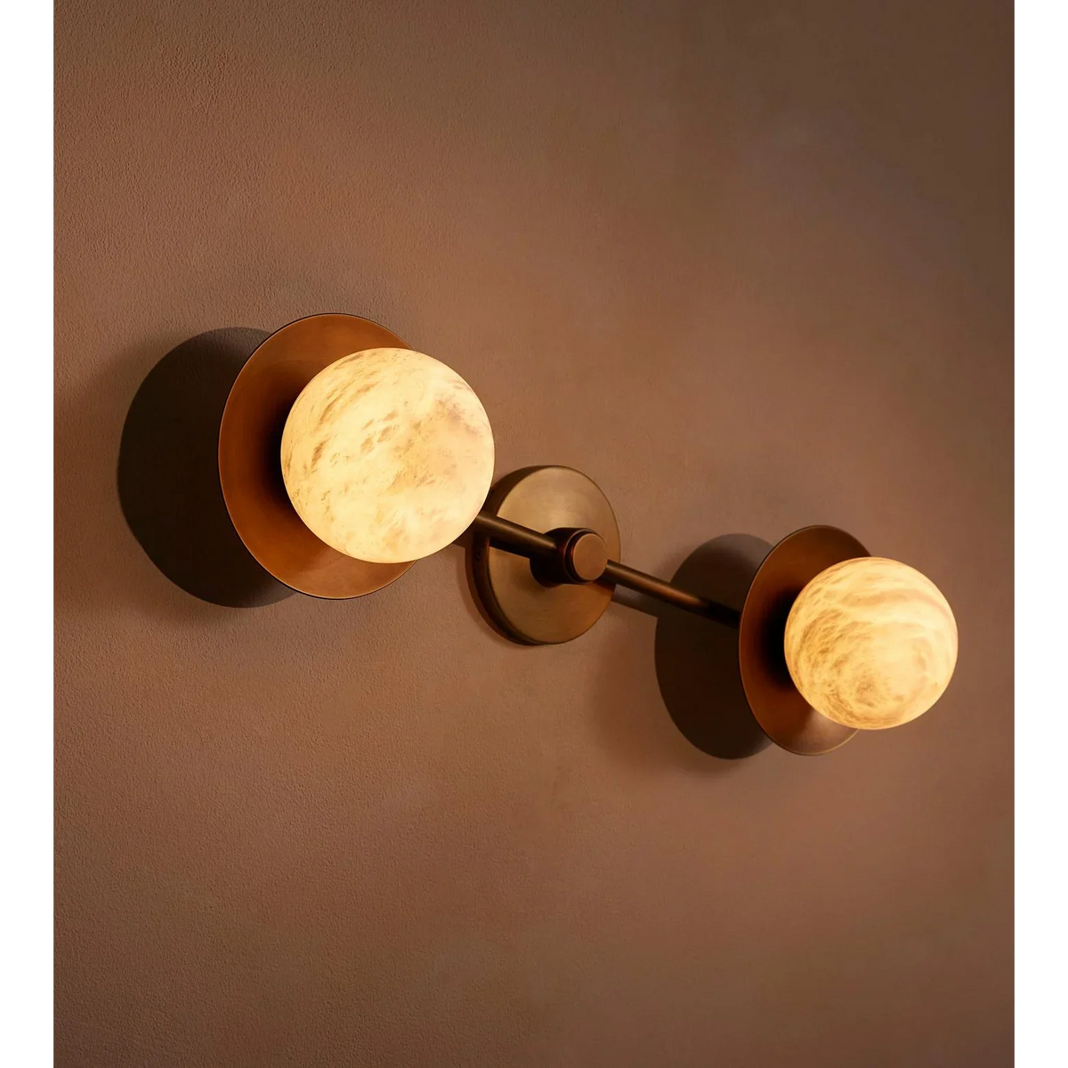 Double Alabaster Globe & Copper Wall Sconce | Twin Stone-globe Modern Minimalist Bath Bedroom Casalolalights Luxury