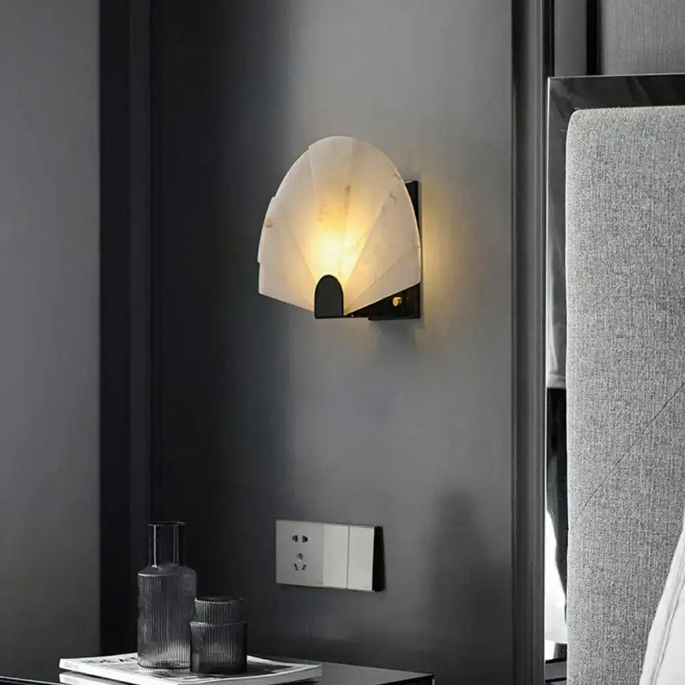 Fan-shaped Alabaster Wall Sconce – Sculptural Modern Accent - Sconces