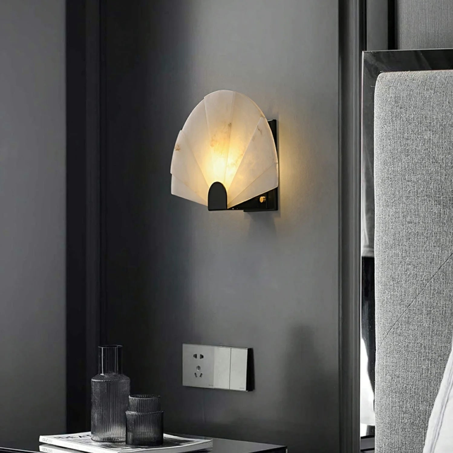Alabaster Wall Sconce | Fan Textured Marble Lamps for Hallway Living Room Bedroom | High-end Interiors Lighting