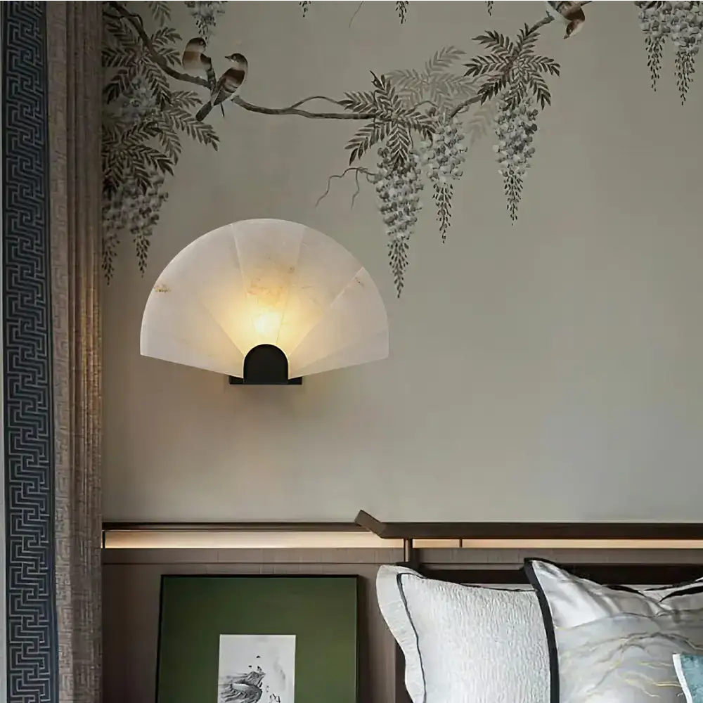 Fan-shaped Alabaster Wall Sconce – Sculptural Modern Accent - Sconces